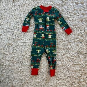 Baby Hanna Andersson Star Wars Grogu Footies 12-18M Green Red Christmas